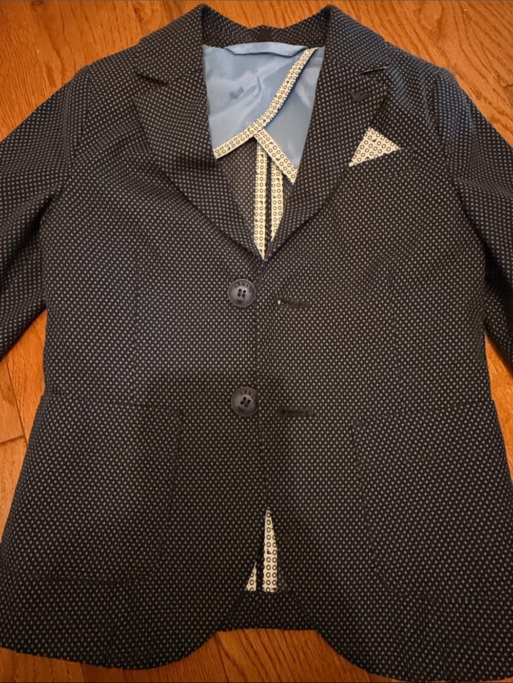 Armani Junior Navy Dot Blazer with Light Blue Satin Lining